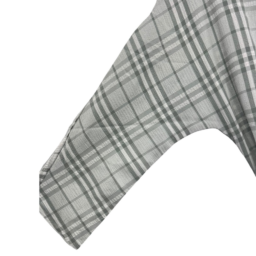 Chelsea 28 plaid midi white gray faux wrap dress S ruffle neutral office party - Picture 4 of 12